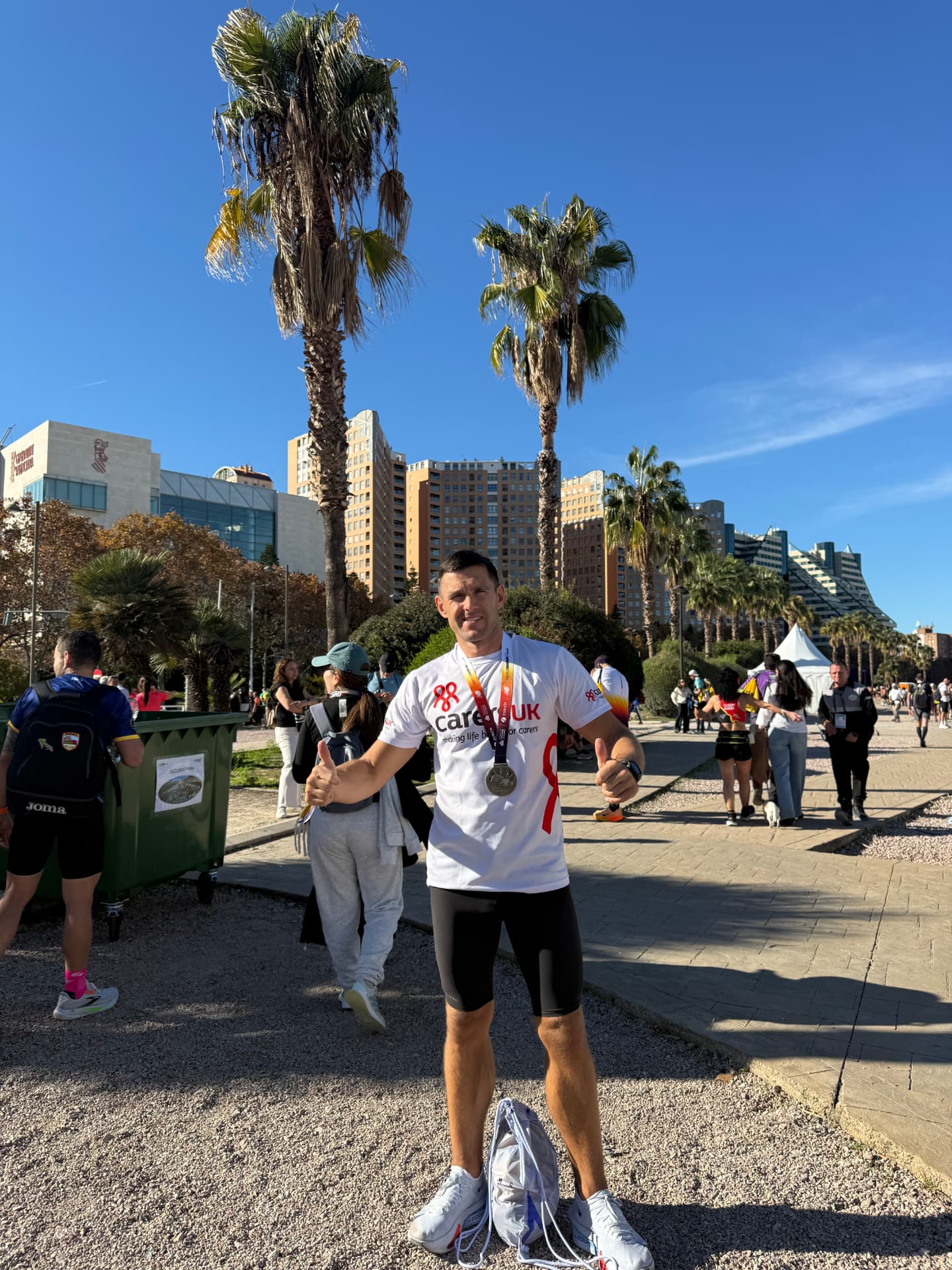 Ben Parker after the Valencia Marathon, running for Carers UK